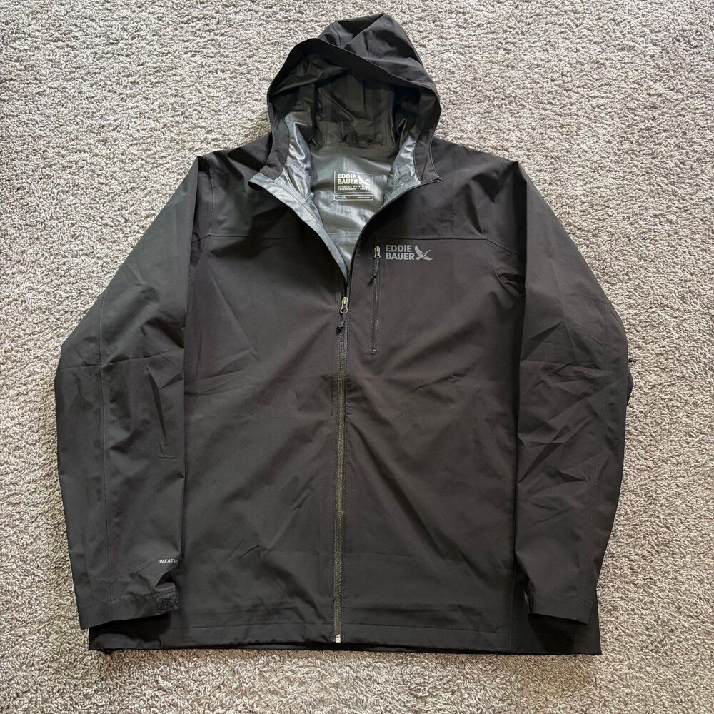 Eddie Bauer Cloud Cap Stretch Waterproof Rain Jacket Black Full Zip Mens 2XL